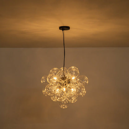Multi-Sphere Glass Ceiling Fixture 20 in Brushed Metal Finish Adjustable Height 6-Light G9 for Dining Room Kitchen Island Contemporary Home