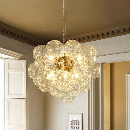 Multi-Sphere Glass Ceiling Fixture 20 in Brushed Metal Finish Adjustable Height 6-Light G9 for Dining Room Kitchen Island Contemporary Home
