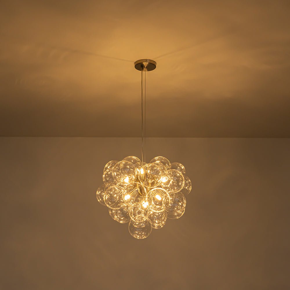 Multi-Sphere Glass Ceiling Fixture 20 in Brushed Metal Finish Adjustable Height 6-Light G9 for Dining Room Kitchen Island Contemporary Home