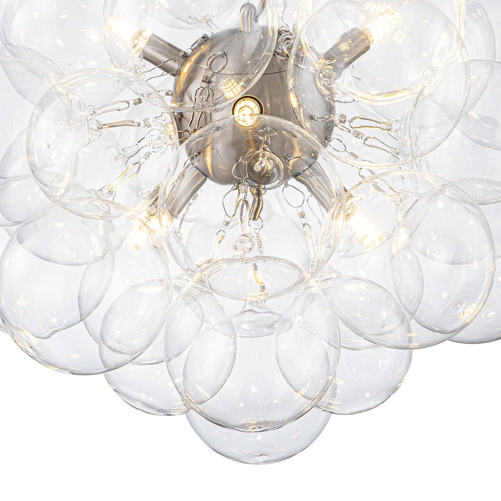 Multi-Sphere Glass Ceiling Fixture 20 in Brushed Metal Finish Adjustable Height 6-Light G9 for Dining Room Kitchen Island Contemporary Home