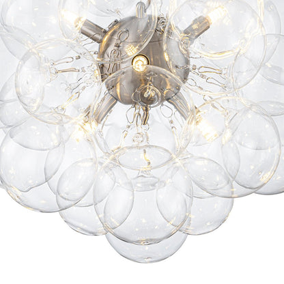 Multi-Sphere Glass Ceiling Fixture 20 in Brushed Metal Finish Adjustable Height 6-Light G9 for Dining Room Kitchen Island Contemporary Home
