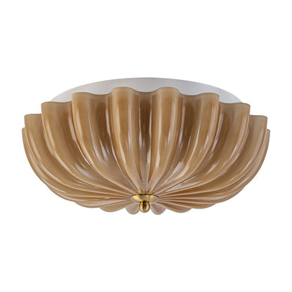 3-Light Floral Glass Ceiling Fixture, Scalloped Dome Shape, Blush or Cocoa Tone, Vintage-Inspired Semi-Flush Design for Bedroom, Nursery &