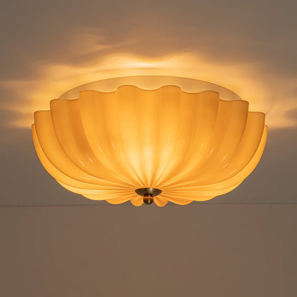 3-Light Floral Glass Ceiling Fixture, Scalloped Dome Shape, Blush or Cocoa Tone, Vintage-Inspired Semi-Flush Design for Bedroom, Nursery &