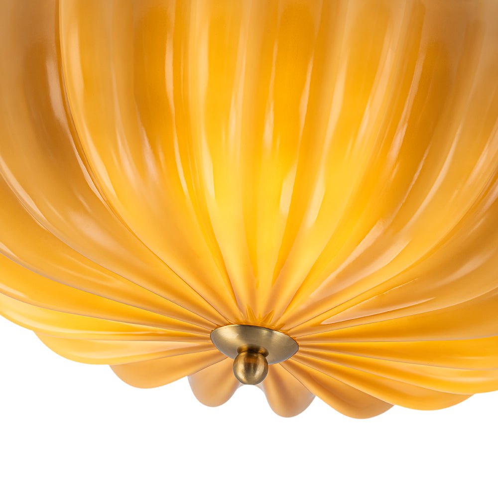 3-Light Floral Glass Ceiling Fixture, Scalloped Dome Shape, Blush or Cocoa Tone, Vintage-Inspired Semi-Flush Design for Bedroom, Nursery &