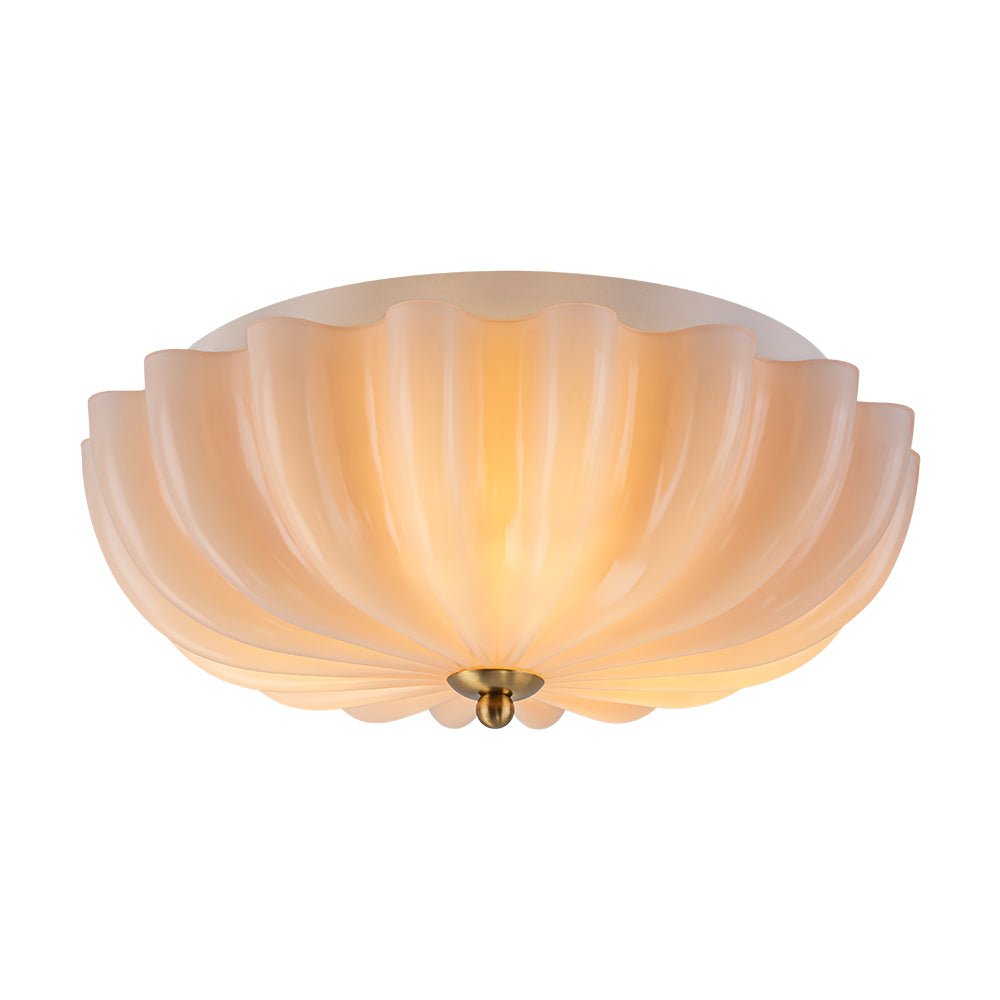 3-Light Floral Glass Ceiling Fixture, Scalloped Dome Shape, Blush or Cocoa Tone, Vintage-Inspired Semi-Flush Design for Bedroom, Nursery &