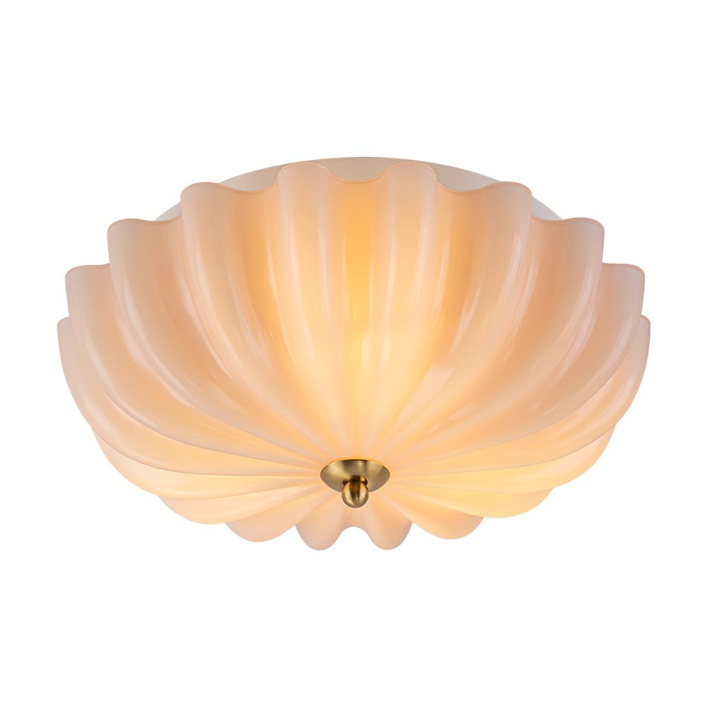 3-Light Floral Glass Ceiling Fixture, Scalloped Dome Shape, Blush or Cocoa Tone, Vintage-Inspired Semi-Flush Design for Bedroom, Nursery &