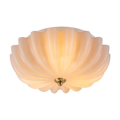 3-Light Floral Glass Ceiling Fixture, Scalloped Dome Shape, Blush or Cocoa Tone, Vintage-Inspired Semi-Flush Design for Bedroom, Nursery &