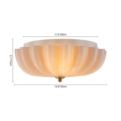 3-Light Floral Glass Ceiling Fixture, Scalloped Dome Shape, Blush or Cocoa Tone, Vintage-Inspired Semi-Flush Design for Bedroom, Nursery &