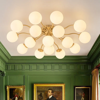 Starburst Ceiling Light with Frosted Globe Shades – Mid-Century Modern Semi-Flush Mount Fixture in Gold Tone