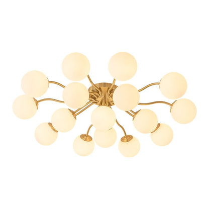 Starburst Ceiling Light with Frosted Globe Shades – Mid-Century Modern Semi-Flush Mount Fixture in Gold Tone
