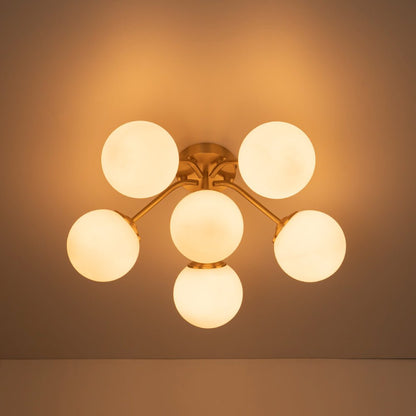Starburst Ceiling Light with Frosted Globe Shades – Mid-Century Modern Semi-Flush Mount Fixture in Gold Tone