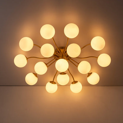 Starburst Ceiling Light with Frosted Globe Shades – Mid-Century Modern Semi-Flush Mount Fixture in Gold Tone
