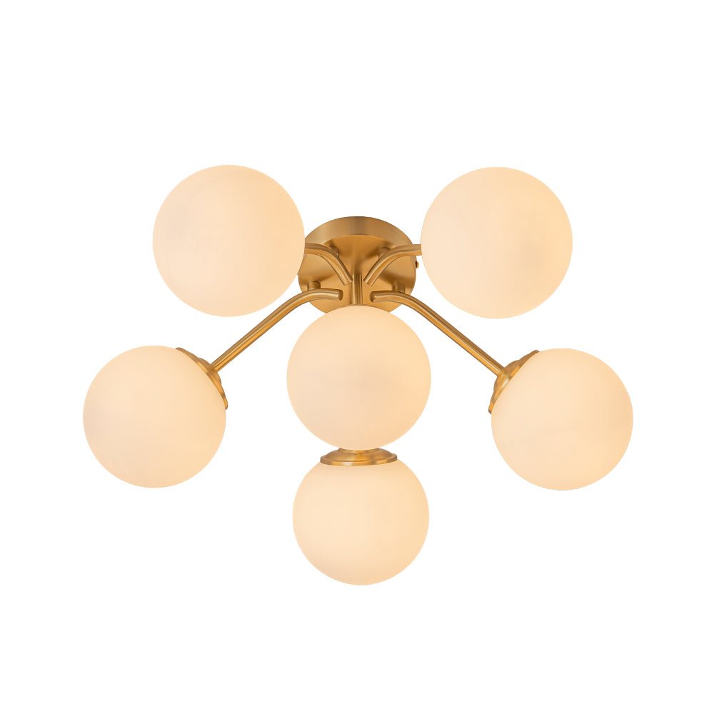 Starburst Ceiling Light with Frosted Globe Shades – Mid-Century Modern Semi-Flush Mount Fixture in Gold Tone