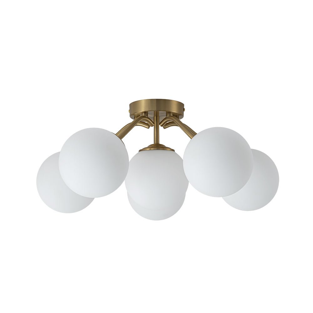 Starburst Ceiling Light with Frosted Globe Shades – Mid-Century Modern Semi-Flush Mount Fixture in Gold Tone