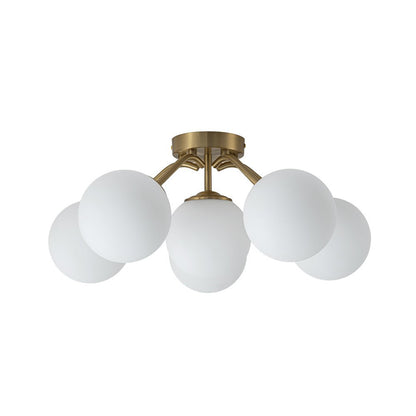 Starburst Ceiling Light with Frosted Globe Shades – Mid-Century Modern Semi-Flush Mount Fixture in Gold Tone