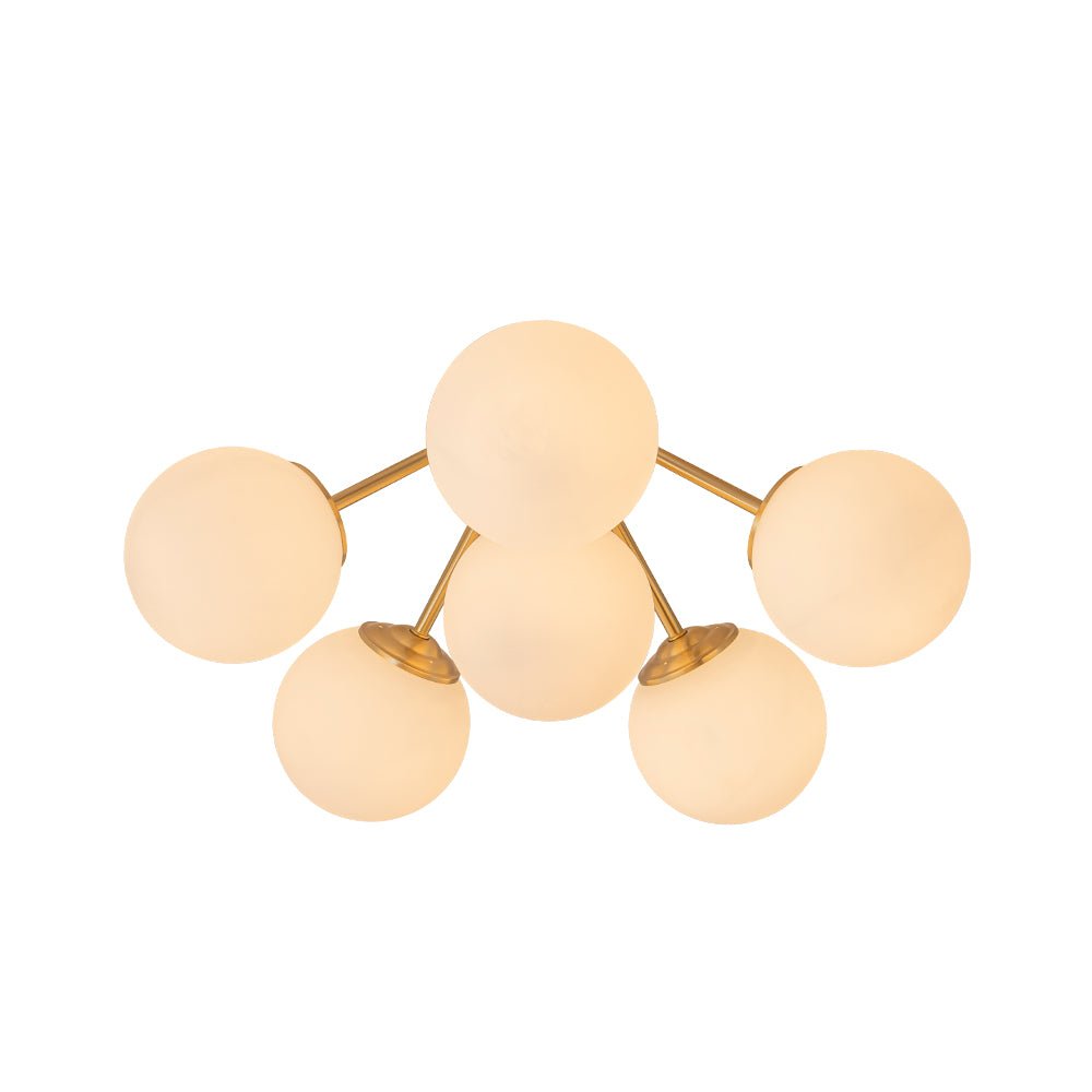 Starburst Ceiling Light with Frosted Globe Shades – Mid-Century Modern Semi-Flush Mount Fixture in Gold Tone