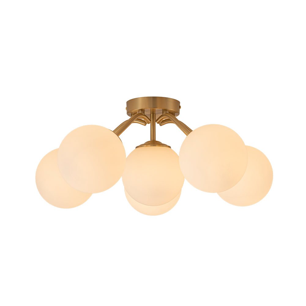 Starburst Ceiling Light with Frosted Globe Shades – Mid-Century Modern Semi-Flush Mount Fixture in Gold Tone