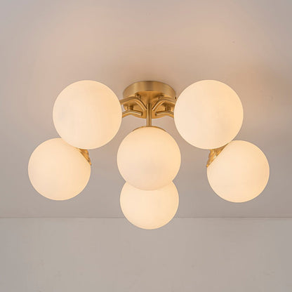 Starburst Ceiling Light with Frosted Globe Shades – Mid-Century Modern Semi-Flush Mount Fixture in Gold Tone