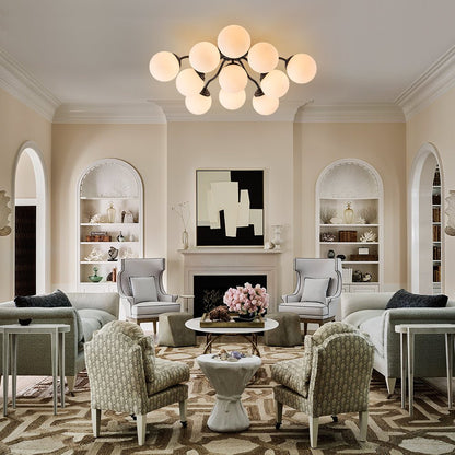 Starburst Ceiling Light with Frosted Globe Shades – Mid-Century Modern Semi-Flush Mount Fixture in Gold Tone