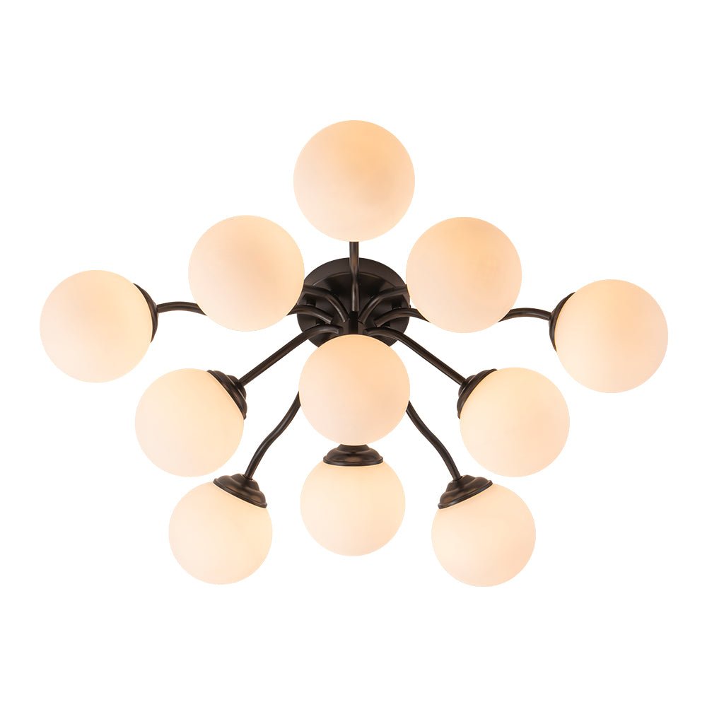Starburst Ceiling Light with Frosted Globe Shades – Mid-Century Modern Semi-Flush Mount Fixture in Gold Tone