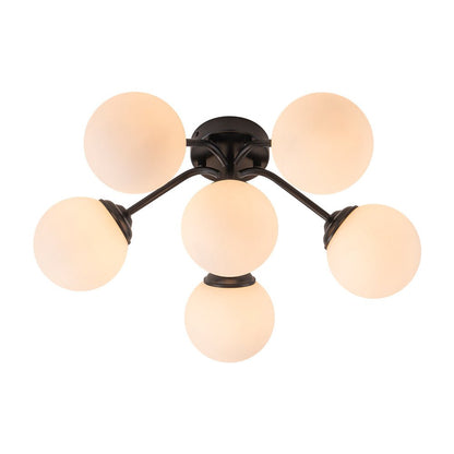 Starburst Ceiling Light with Frosted Globe Shades – Mid-Century Modern Semi-Flush Mount Fixture in Gold Tone