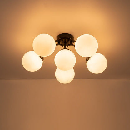 Starburst Ceiling Light with Frosted Globe Shades – Mid-Century Modern Semi-Flush Mount Fixture in Gold Tone
