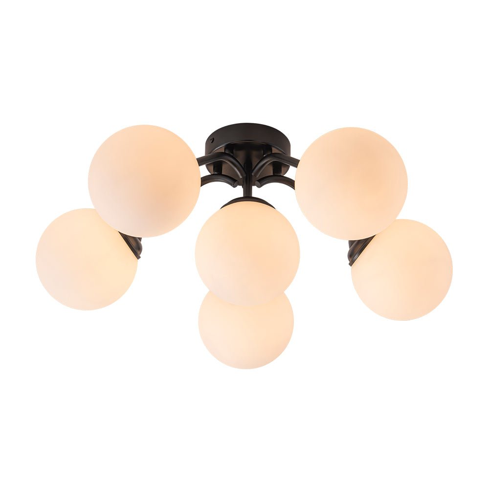 Starburst Ceiling Light with Frosted Globe Shades – Mid-Century Modern Semi-Flush Mount Fixture in Gold Tone