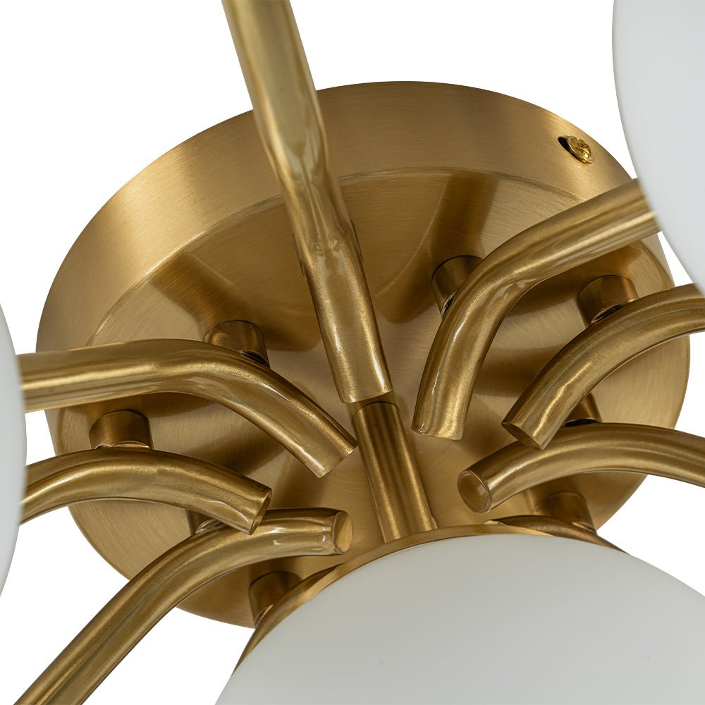 Starburst Ceiling Light with Frosted Globe Shades – Mid-Century Modern Semi-Flush Mount Fixture in Gold Tone