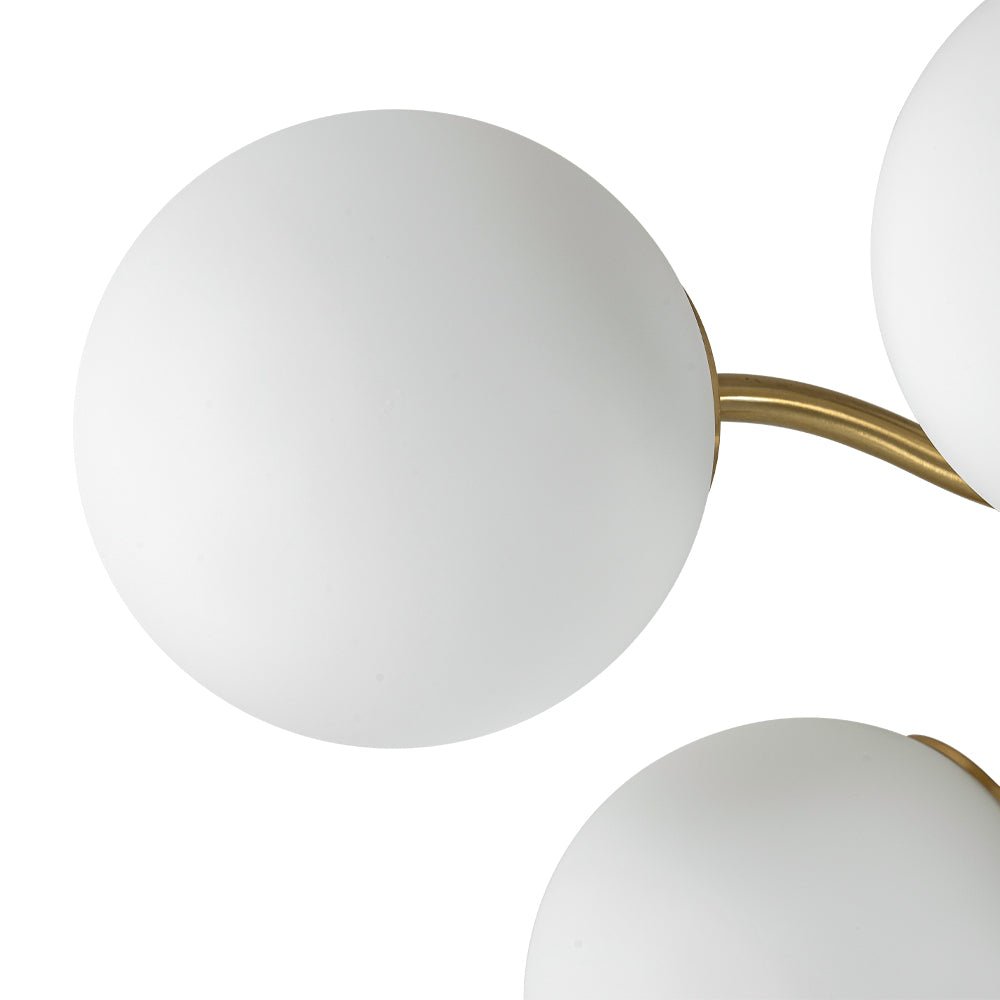 Starburst Ceiling Light with Frosted Globe Shades – Mid-Century Modern Semi-Flush Mount Fixture in Gold Tone