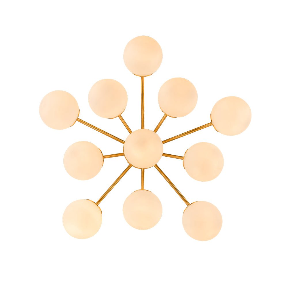 Starburst Ceiling Light with Frosted Globe Shades – Mid-Century Modern Semi-Flush Mount Fixture in Gold Tone
