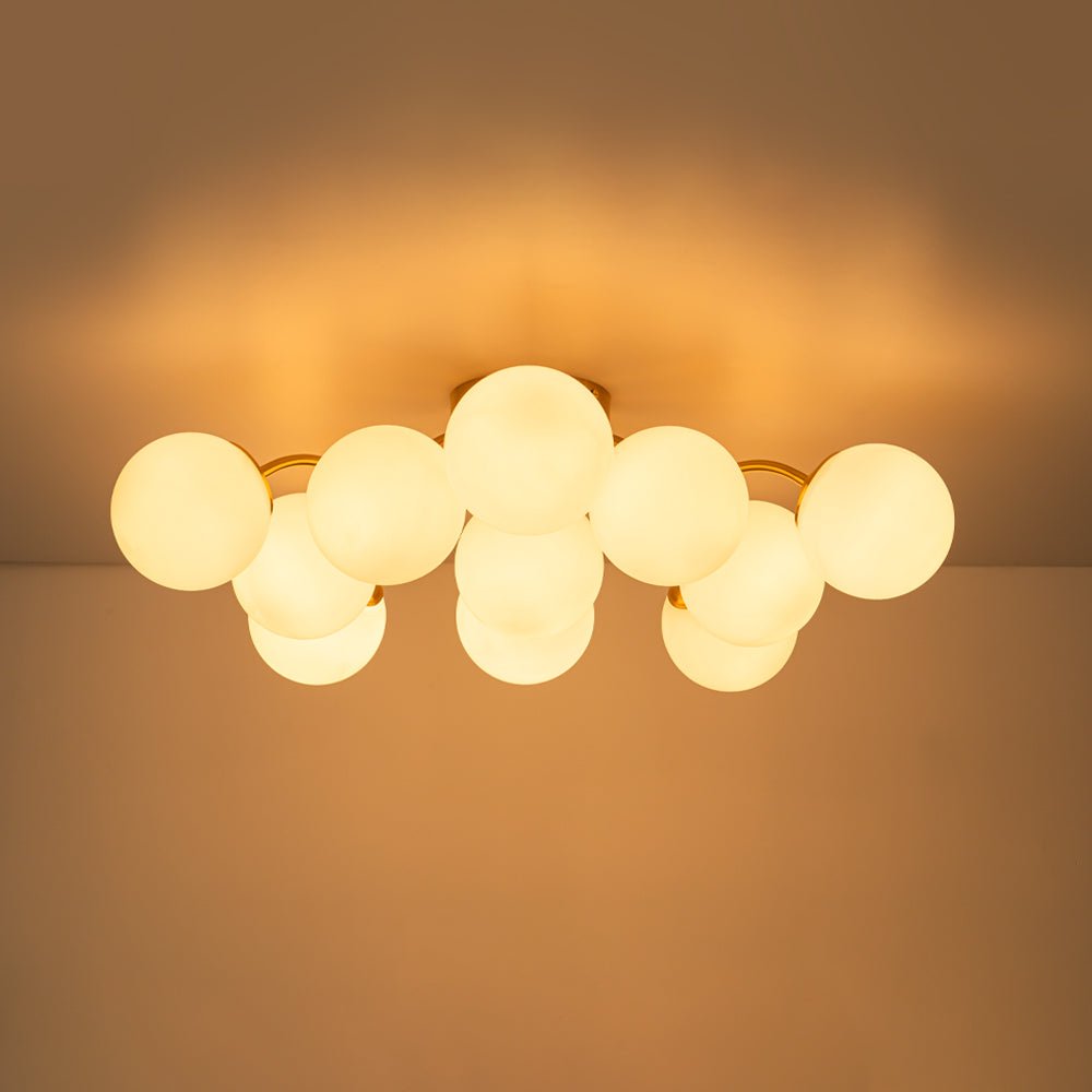 Starburst Ceiling Light with Frosted Globe Shades – Mid-Century Modern Semi-Flush Mount Fixture in Gold Tone
