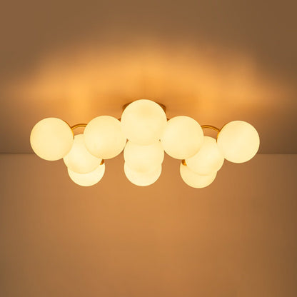 Starburst Ceiling Light with Frosted Globe Shades – Mid-Century Modern Semi-Flush Mount Fixture in Gold Tone