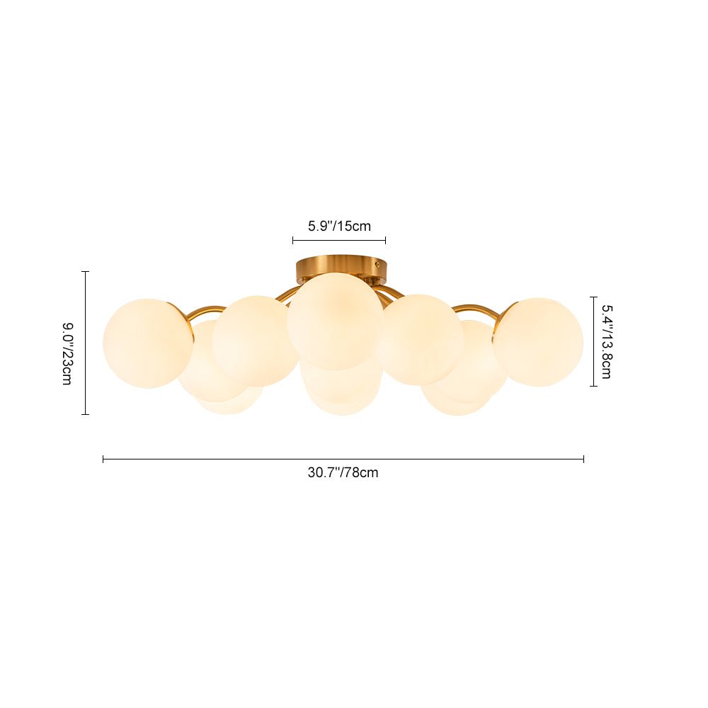 Starburst Ceiling Light with Frosted Globe Shades – Mid-Century Modern Semi-Flush Mount Fixture in Gold Tone