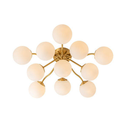 Starburst Ceiling Light with Frosted Globe Shades – Mid-Century Modern Semi-Flush Mount Fixture in Gold Tone