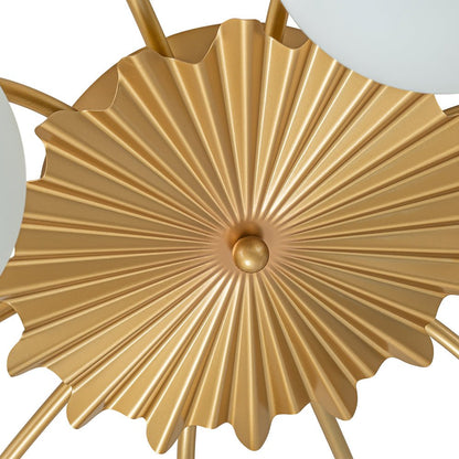 Frosted Globe Semi Flush Ceiling Light 12-Arm Brass Starburst Chandelier for Dining Room Mid Century Modern