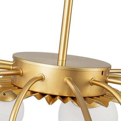Frosted Globe Semi Flush Ceiling Light 12-Arm Brass Starburst Chandelier for Dining Room Mid Century Modern