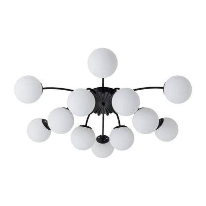 Frosted Globe Semi Flush Ceiling Light 12-Arm Brass Starburst Chandelier for Dining Room Mid Century Modern