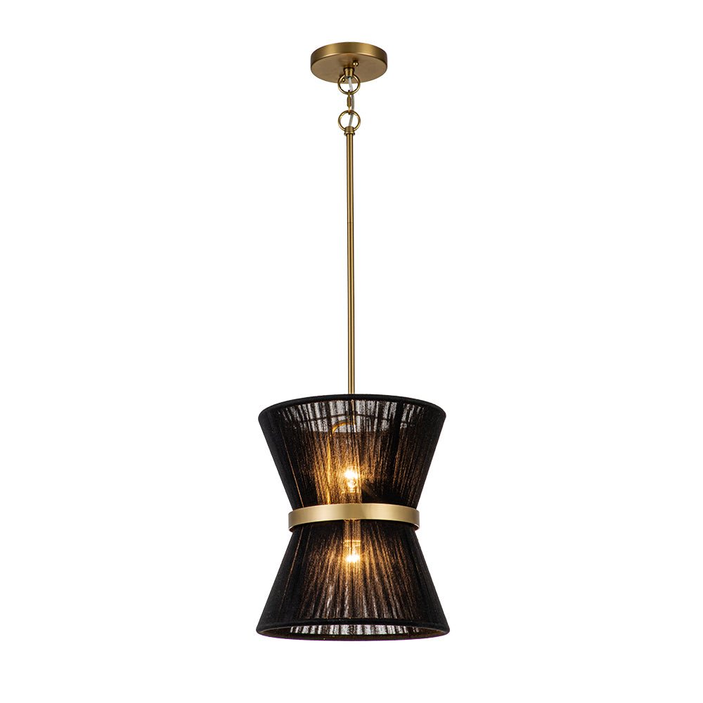 Woven Cotton Rope Drum Chandelier with Adjustable Height – 24 in Brushed Brass Fixture for Kitchen Island, Dining Table & Modern Farmhouse I