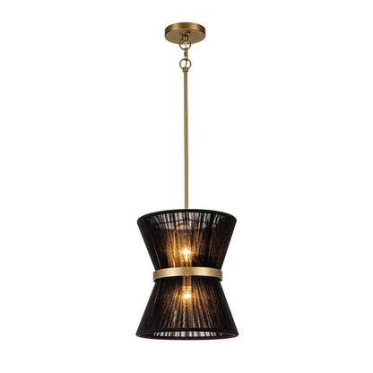 Woven Cotton Rope Drum Chandelier with Adjustable Height – 24 in Brushed Brass Fixture for Kitchen Island, Dining Table & Modern Farmhouse I