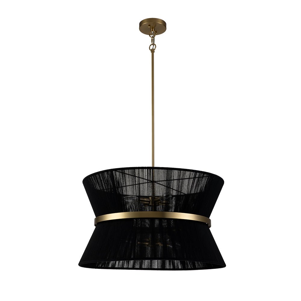 Woven Cotton Rope Drum Chandelier with Adjustable Height – 24 in Brushed Brass Fixture for Kitchen Island, Dining Table & Modern Farmhouse I