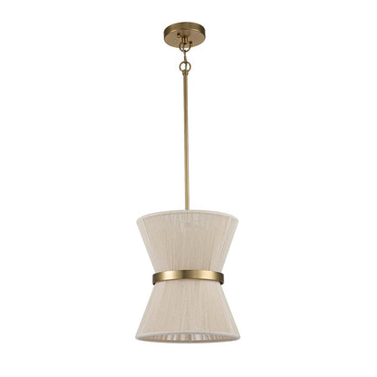 Woven Cotton Rope Drum Chandelier with Adjustable Height – 24 in Brushed Brass Fixture for Kitchen Island, Dining Table & Modern Farmhouse I