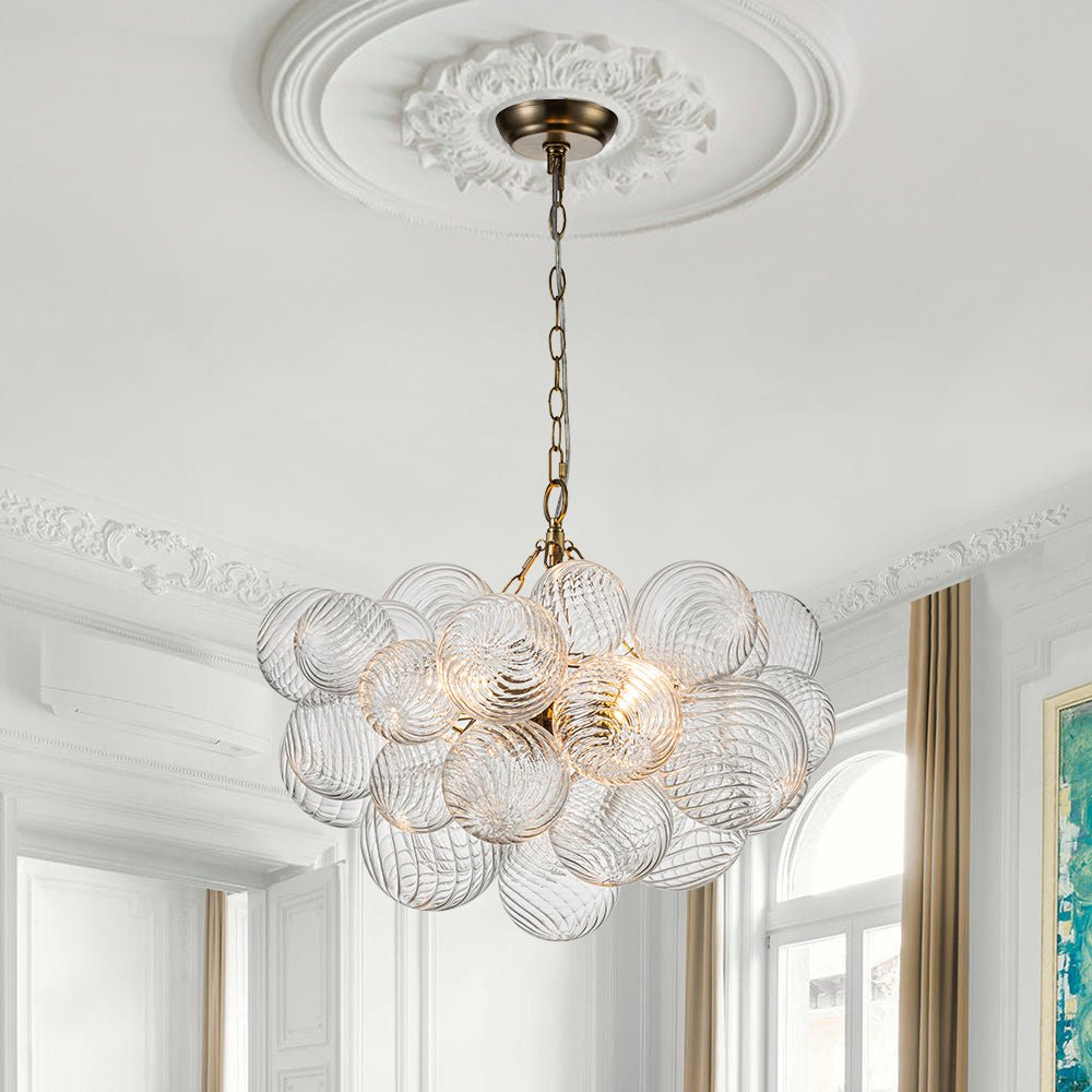 Multi-Globe Textured Glass Ceiling Fixture with Adjustable Chain Hardwired Dimmable Lighting for Dining Room Entryway Bedroom