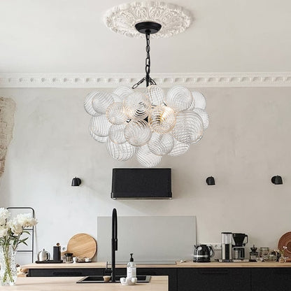 Multi-Globe Textured Glass Ceiling Fixture with Adjustable Chain Hardwired Dimmable Lighting for Dining Room Entryway Bedroom