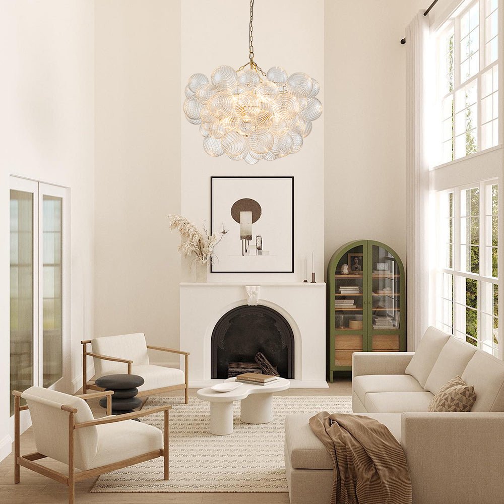 Multi-Globe Textured Glass Ceiling Fixture with Adjustable Chain Hardwired Dimmable Lighting for Dining Room Entryway Bedroom