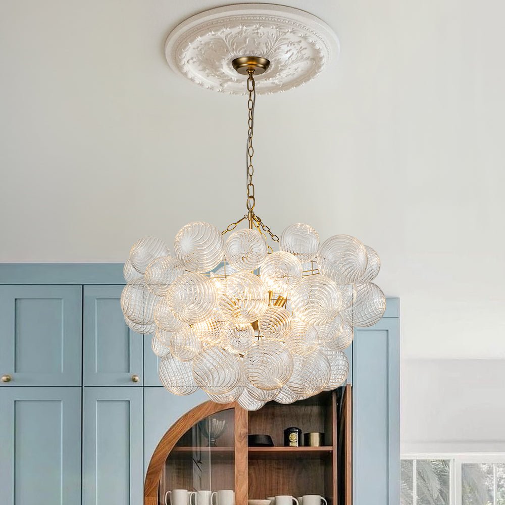 Multi-Globe Textured Glass Ceiling Fixture with Adjustable Chain Hardwired Dimmable Lighting for Dining Room Entryway Bedroom