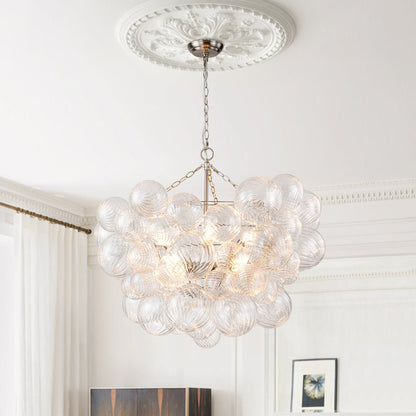 Multi-Globe Textured Glass Ceiling Fixture with Adjustable Chain Hardwired Dimmable Lighting for Dining Room Entryway Bedroom