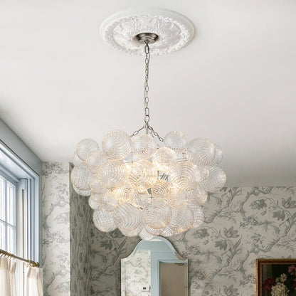 Multi-Globe Textured Glass Ceiling Fixture with Adjustable Chain Hardwired Dimmable Lighting for Dining Room Entryway Bedroom