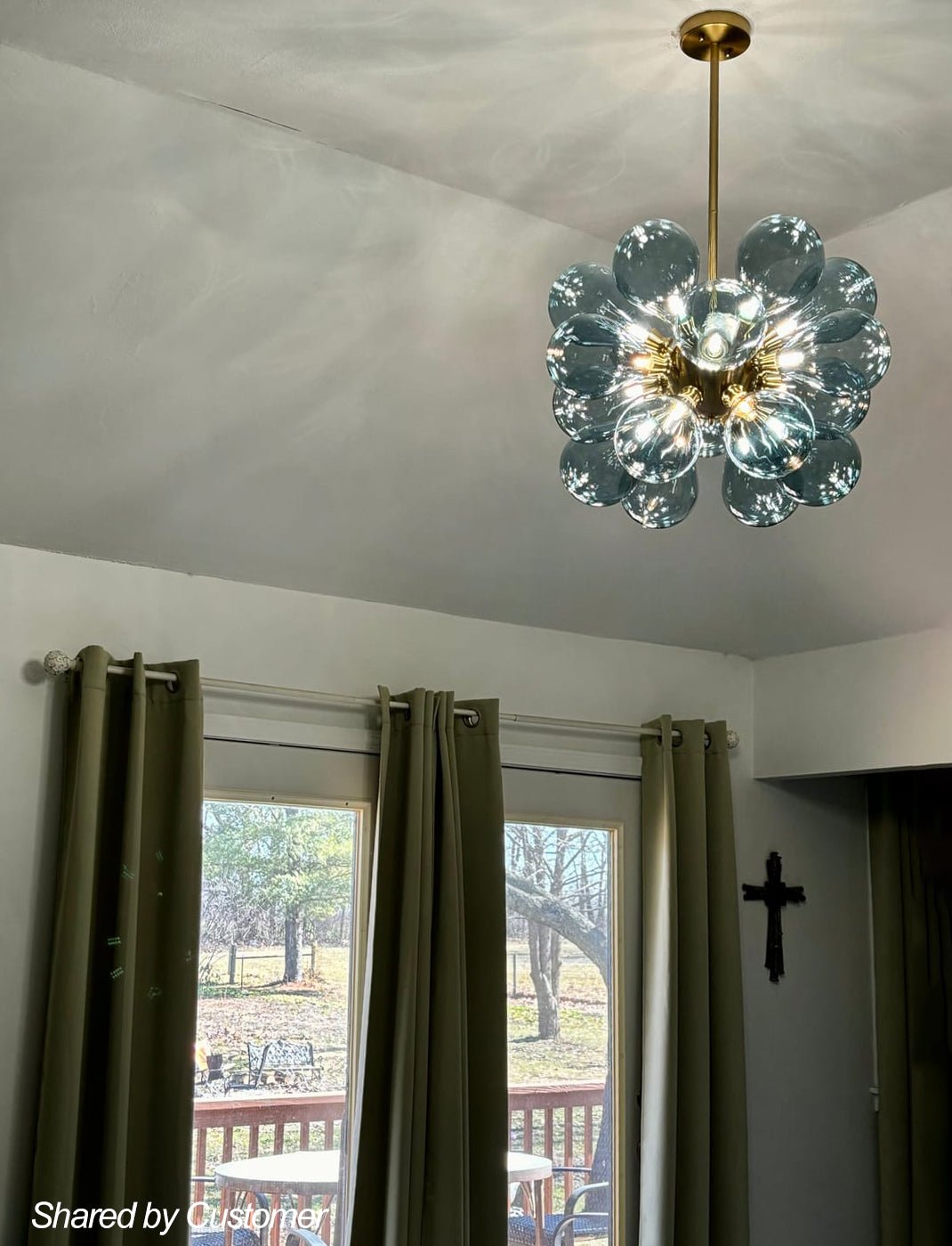 18-Light Glass Globe Ceiling Chandelier Blue Orb Sputnik Design Gold Frame Adjustable Height Hardwired for Dining Room Foyer