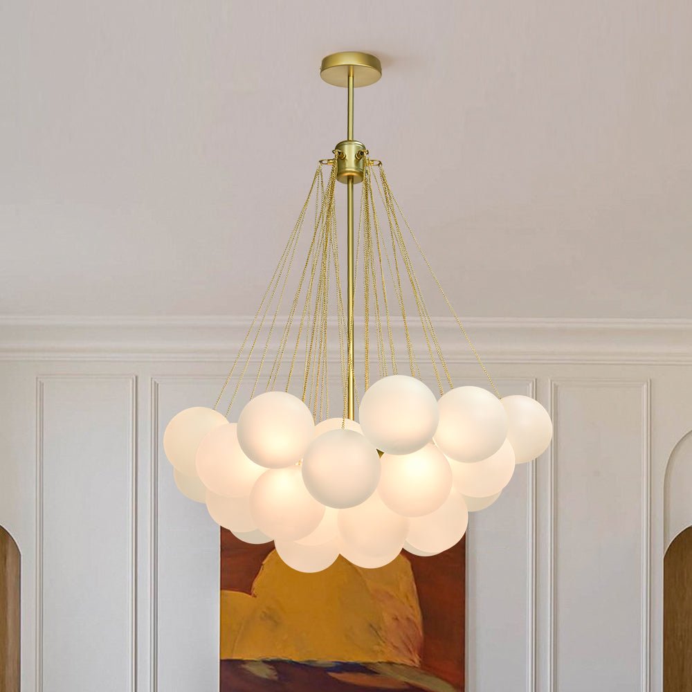 Matte Opal Globe Chandelier with Multiple Spheres – 3-Light Modern Ceiling Fixture for Dining Room & Living Room