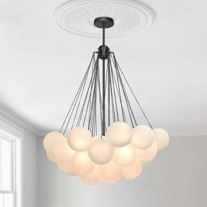 Matte Opal Globe Chandelier with Multiple Spheres – 3-Light Modern Ceiling Fixture for Dining Room & Living Room